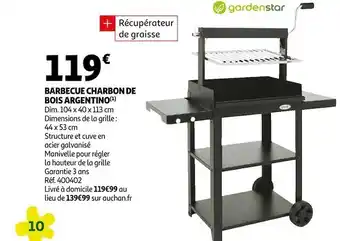 Auchan Gardenstar barbecue charbon de bois argentino offre