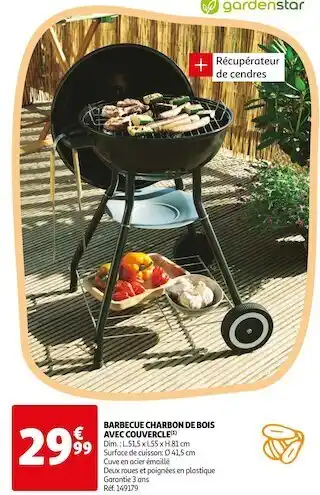Gardenstar barbecue charbon de bois avec couvercle