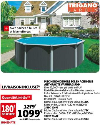 Auchan Trigano piscine ronde hors sol en acier gris anthracite varuna 3,90 m offre
