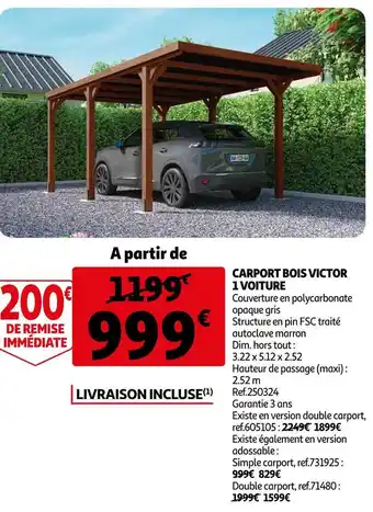 Auchan Carport bois victor 1 voiture offre