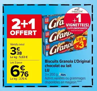 Carrefour Biscuits granola l'original chocolat au lait LU offre