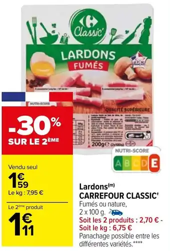 Carrefour Lardons CARREFOUR CLASSIC offre
