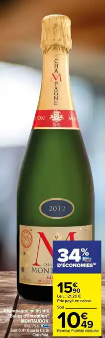 Carrefour Champagne millésimé "Bulles d'Exception" offre