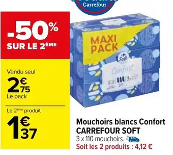 Carrefour Mouchoirs blancs confort offre