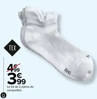 Carrefour Le lot de 2 paires de socquettes offre