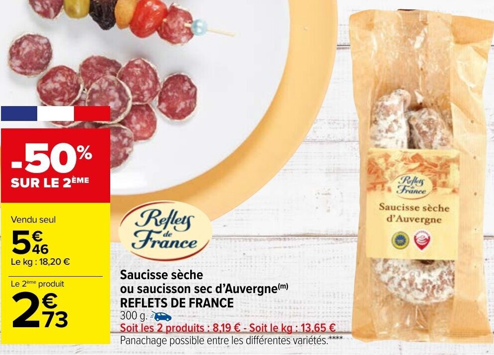 Promo Saucisse séche ou saucisson sec d'auvergne chez Carrefour Market
