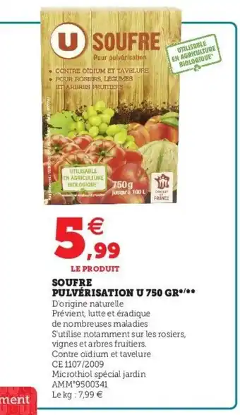 Hyper U Soufre Pulvérisateur U 750 Gr offre
