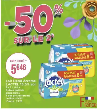 Géant Casino Lactel lait demi-écrémé 15.5% vol. offre