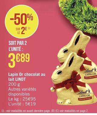 Géant Casino Lindt lapin or chocolat au lait offre