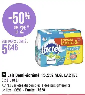 Géant Casino Lactel lait demi-écrémé 15.5% m.g. offre
