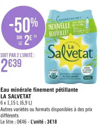 La salvetat eau minérale finement pétillante