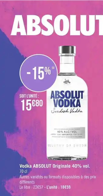 Géant Casino Absolut vodka originale 40% vol. offre