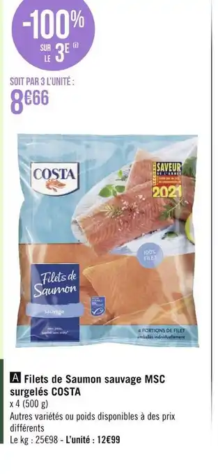 Géant Casino Costa filets de saumon sauvage msc surgelés offre