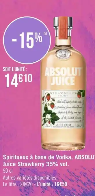 Géant Casino Absolut spiritueux à base de vodka, juice strawberry 35% vol. offre