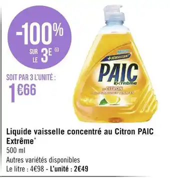 Géant Casino Paic liquide vaisselle concentré au citron extrême* offre