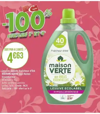 Géant Casino Maison verte lessive liquide fraîcheur d’eté aux huiles essentielles offre