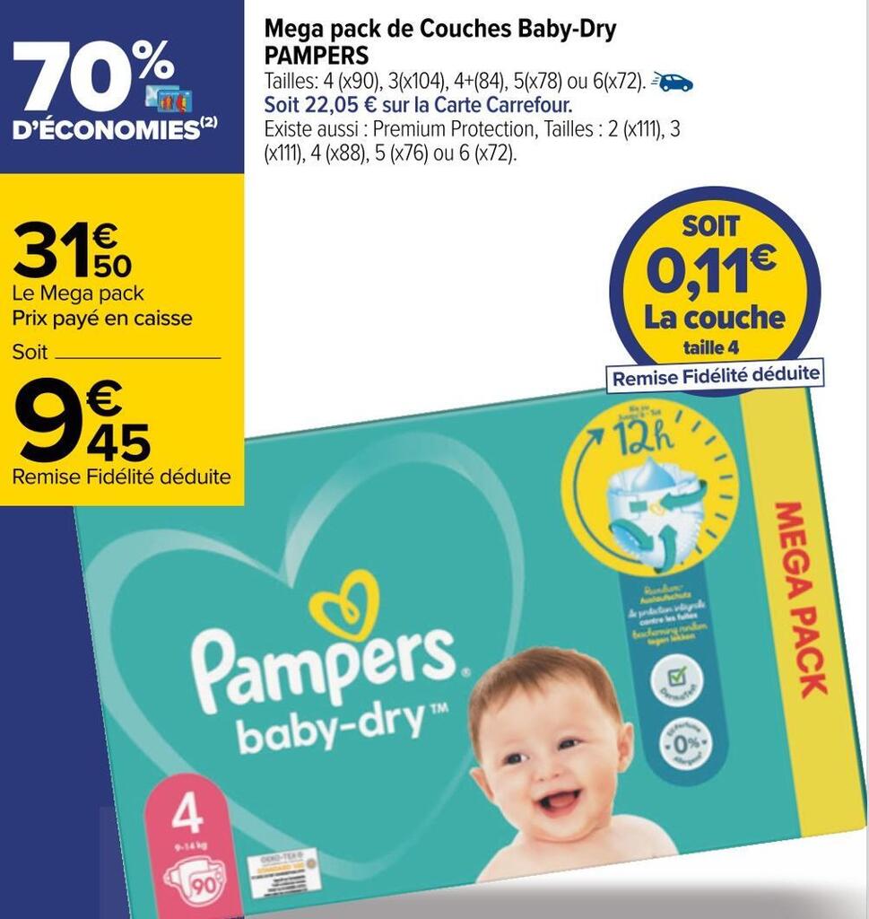 Promo Pampers mega pack de couches babydry chez Carrefour