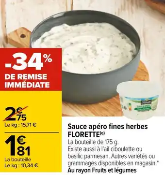 Carrefour Florette sauce apéro fines herbes offre