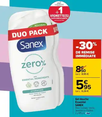 Carrefour Sanex gel douche essentiel offre