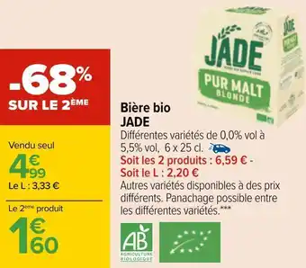 Carrefour Jade bière bio offre