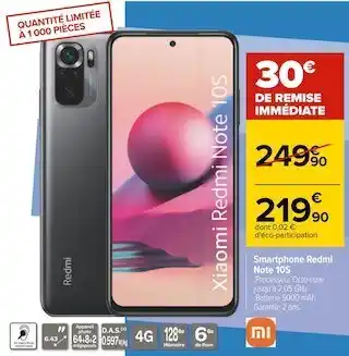 Carrefour Xiaomi smartphone redmi note 10s offre