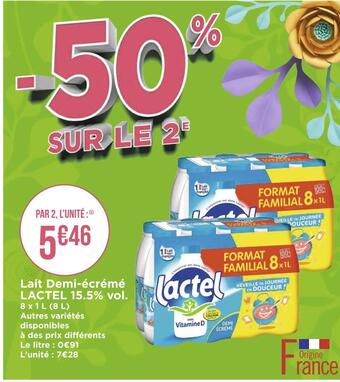 Géant Casino Lactel lait demi-écrémé 15.5% vol. offre
