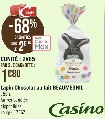 Géant Casino Beaumesnil lapin chocolat au lait offre