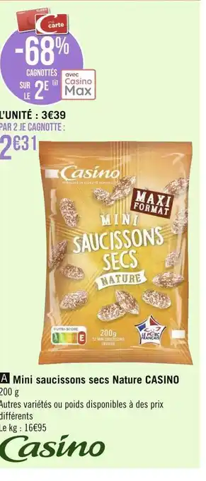 Géant Casino Casino mini saucissons secs nature offre