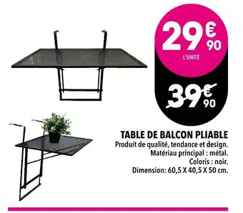 Supeco Table de balcon pliable offre