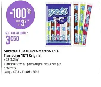 Sucettes à l'eau cola-menthe-anis-Framboise yeti original