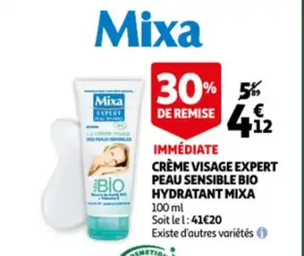 Auchan Crème visage expert peau sensible bio hydratant mixa offre