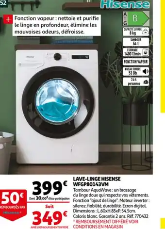 Auchan Lave-Linge hisense WFGP80143VM offre