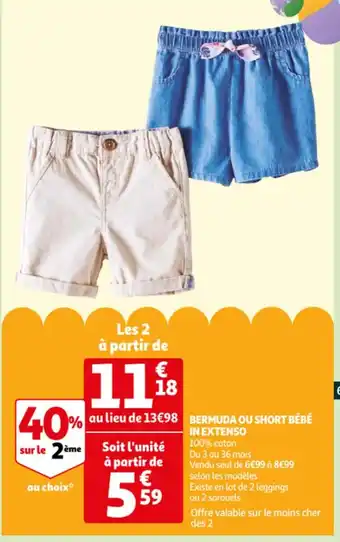 Auchan Bermuda ou short bébé in extenso offre