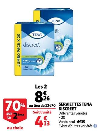 Auchan Tena discreet serviettes offre