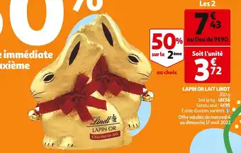 Auchan Lindt lapin or lait offre