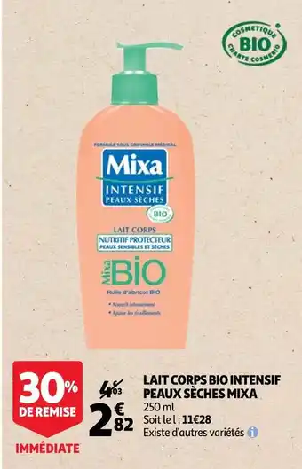 Auchan Mixa lait corps bio intensif peaux sèches offre