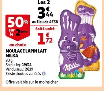Auchan Milka moulage lapin lait offre