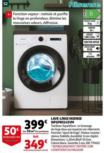 Auchan Hisense lave-linge wfgp80143v offre