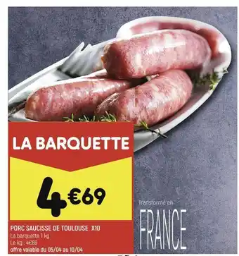 Leader Price Porc saucisse de toulouse x10 offre