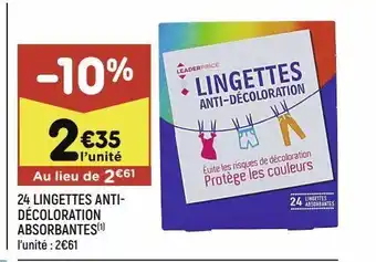 Leader Price 24 lingettes anti-decoloration absorbantes offre