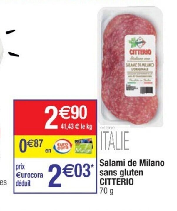 Promo Salami De mIlano Sans Gluten Citterio chez Cora