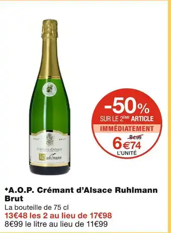 Monoprix Ruhlmann a.o.p. crémant d’alsace ruhlmann brut offre