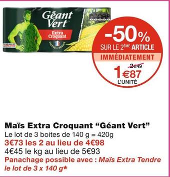 Monoprix Géant vert maïs extra croquant offre