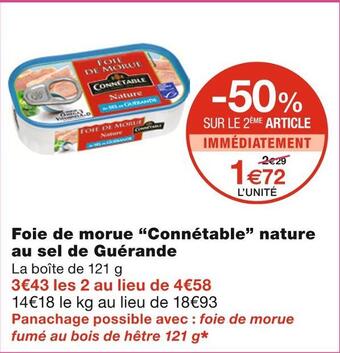 Monoprix Connétable foie de morue nature au sel de guérande offre