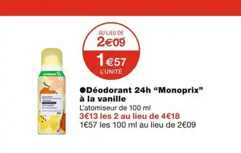 Monoprix Monoprix déodorant 24h à la vanille offre