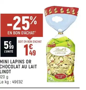 Spar Lindt mini lapins or chocolat au lait offre
