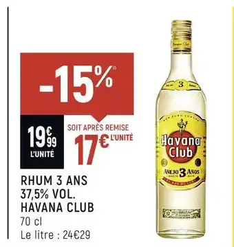 Spar Havana club rhum 3 ans 37,5% vol. offre