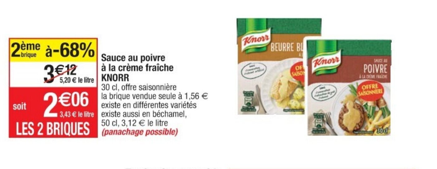 Promo Sauce au poivre à la crème fraîche KNORR chez Cora