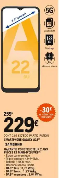 E.Leclerc Smartphone galaxy A22 offre