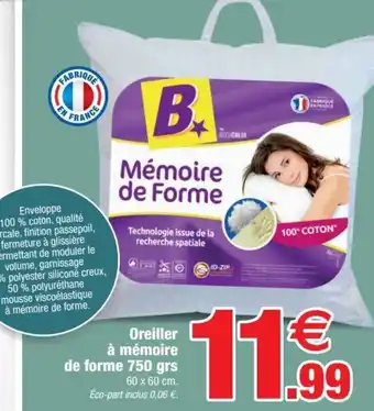 Bazarland Oreiller à mémoire de forme 750grs offre